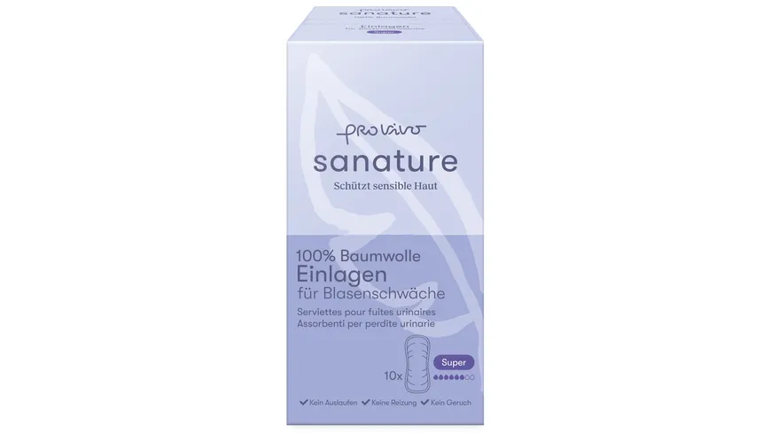 Sanature Pro Vivo 100% Baumwolle Inkontinenzeinlagen Super