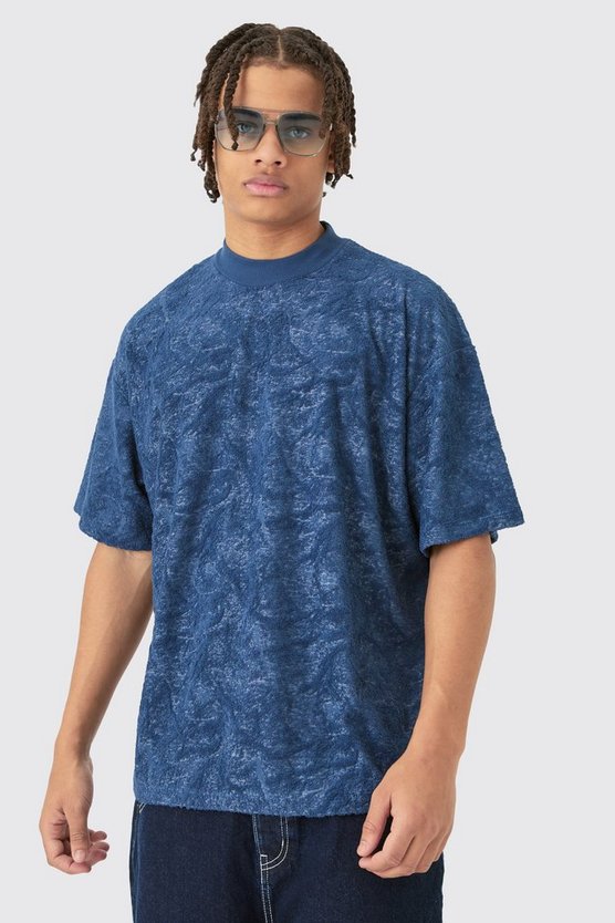 Oversized Burnout Towelling Jacquard T-shirt