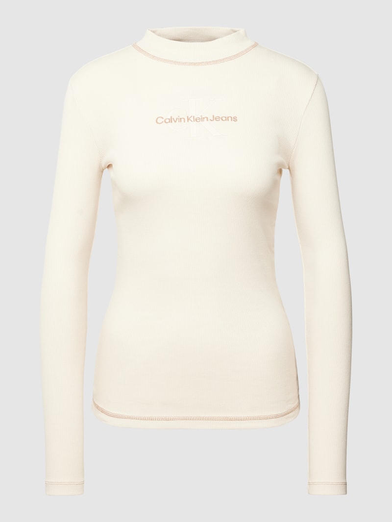 Longsleeve mit Label- und Logo-Stitching Modell 'HERO' in ecru