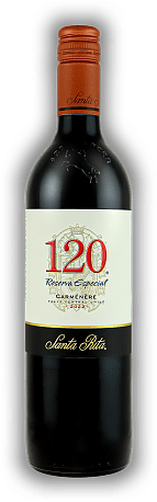Santa Rita, 120 Reserva Especial, Carmenere, 2022, Valle Central  Santa Rita, 120 Reserva Especial, Carmenere, 2022, Valle Central  Carménère, auch als Chiles Nationaltraube bezeichnet, stammen aus dem Rapel Valley. Jahrgang 2022 - 0,75	 Liter - Vol