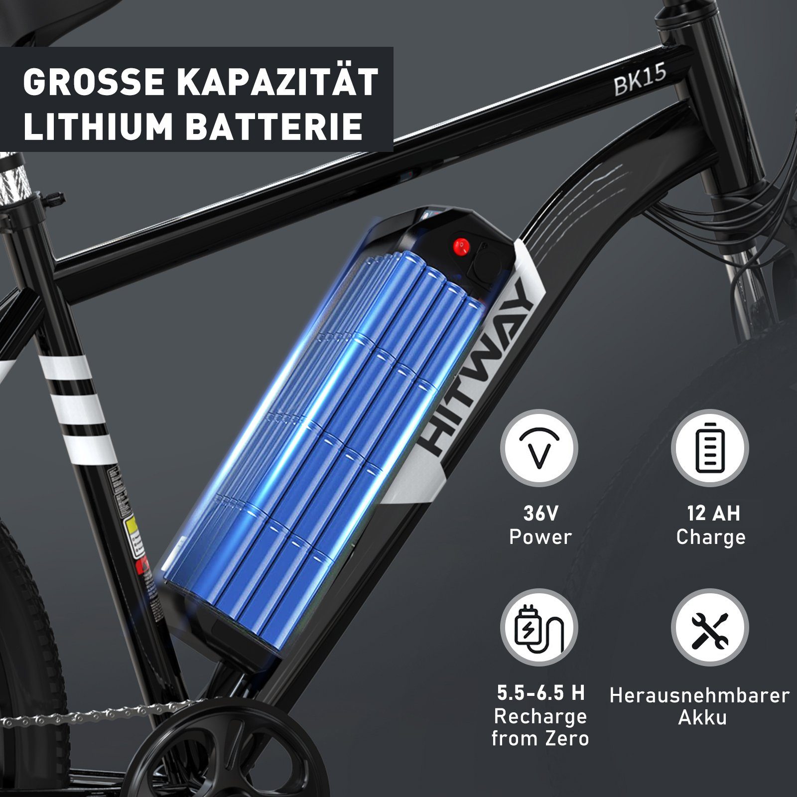HITWAY E-Bike 26 Zoll, 36V 12 Ah Elektrofahrrad, Shimano 7 Gänge,Herren