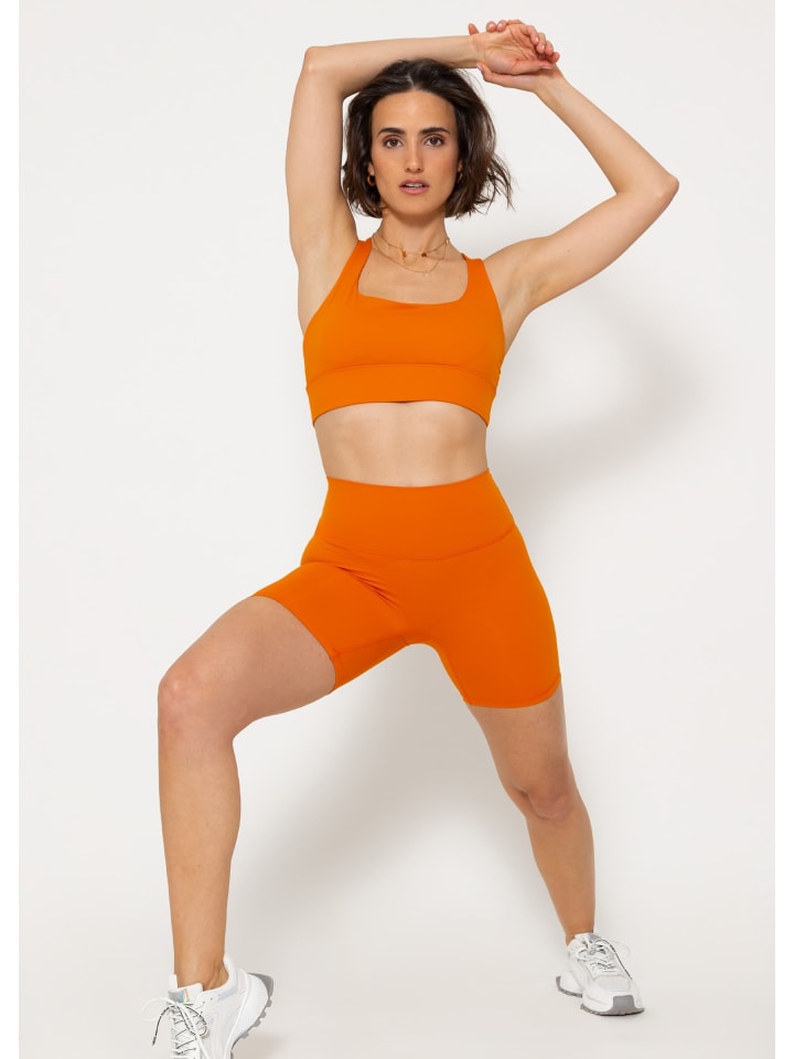 SASSYCLASSY Crop Sport-BH mit Kreuz Rücken in Orange günstig kaufen