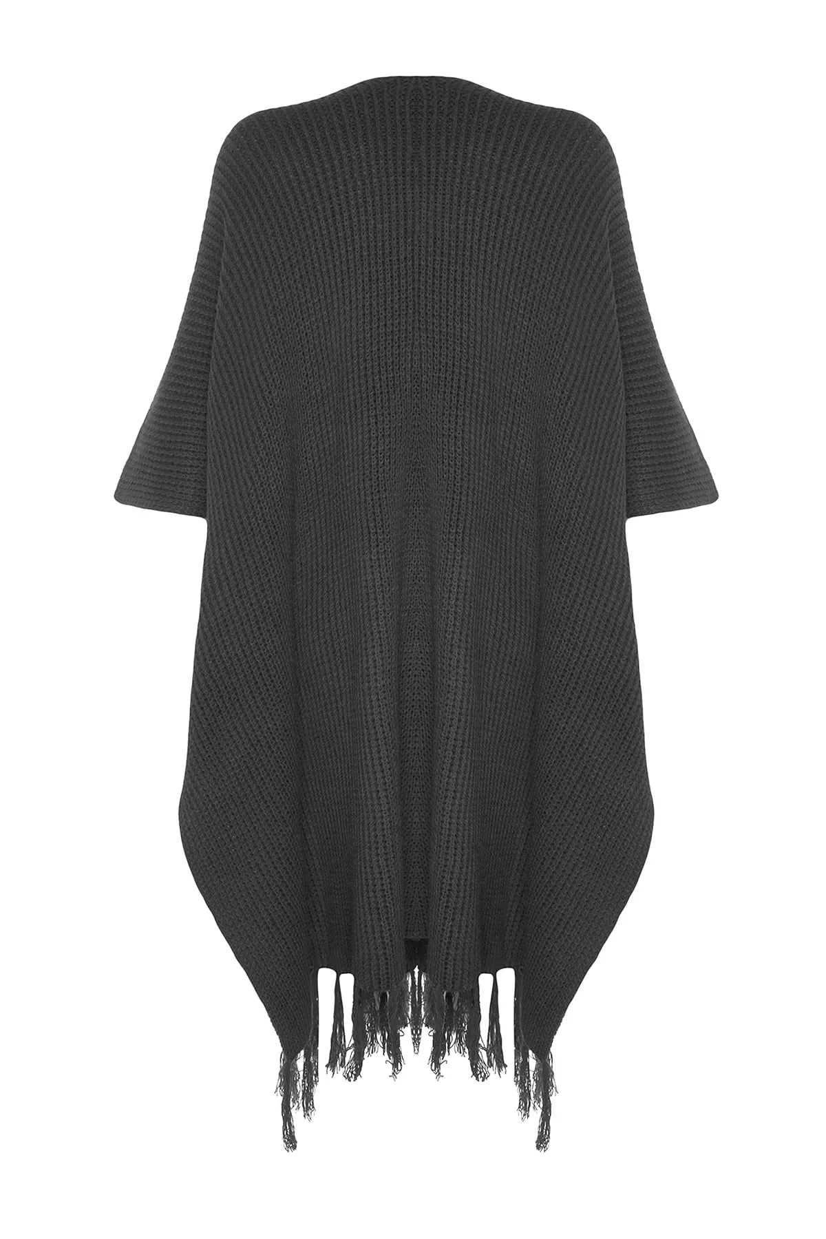 Trendyol Modest  Anthrazitfarbener langer Strickcardigan mit Quasten am Saum TCTAW23TH00008