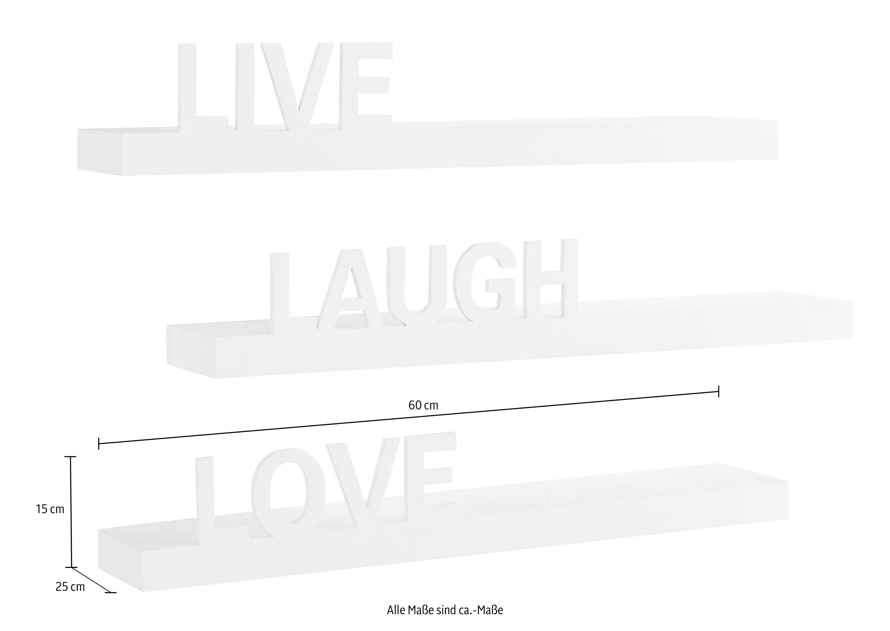 my home Deko-Wandregal Live - Love - Laugh, Set 3-tlg., Dekoregal, Wanddeko, mit Schriftzug