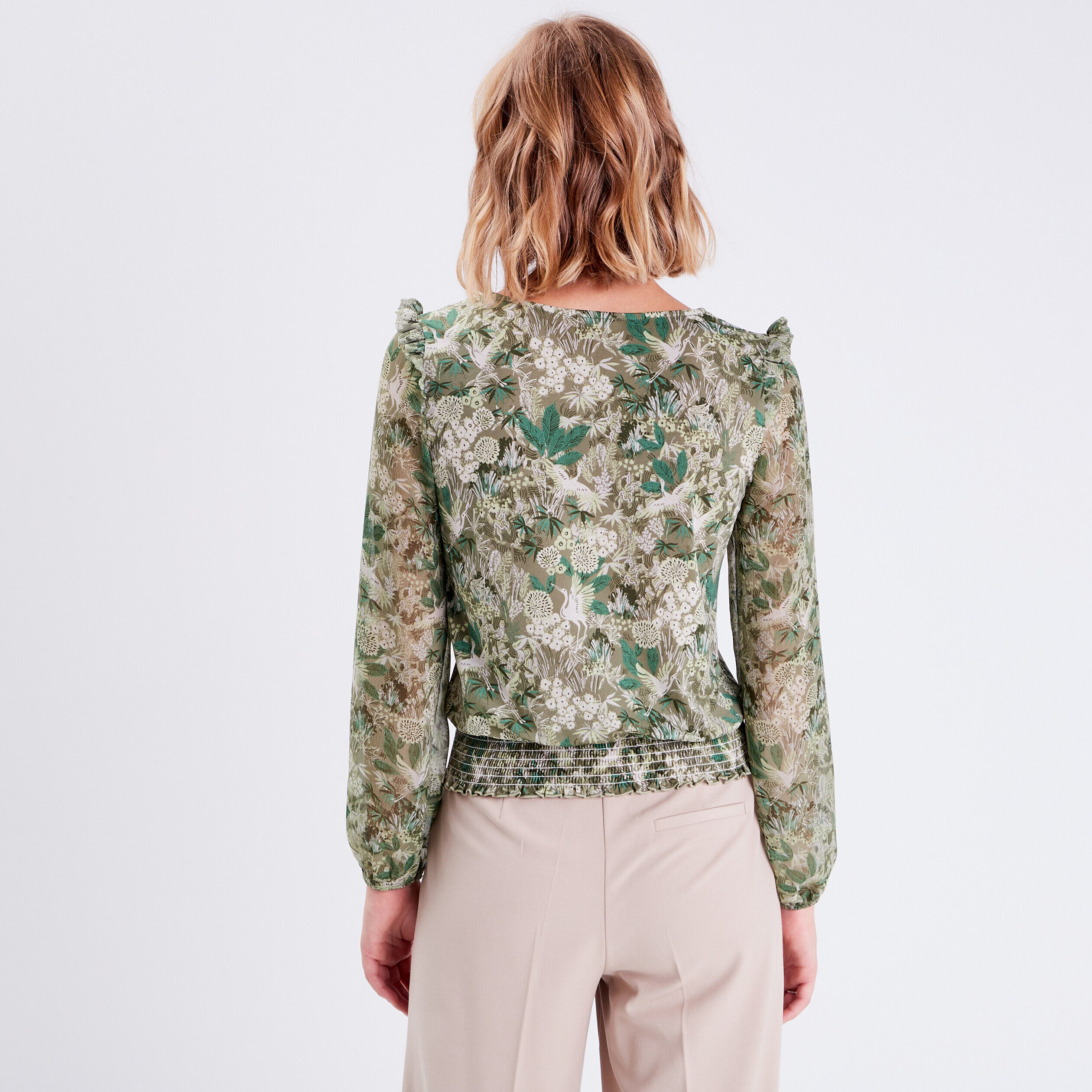 Blouse manches longues vert femme | Cache Cache