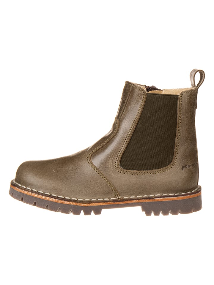 POM POM Leder-Chelsea-Boots in Khaki günstig kaufen