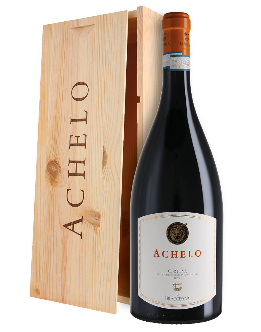 Cortona Rosso DOC Achelo 2022 La Braccesca Magnum 1,5 ℓ, Caisse bois