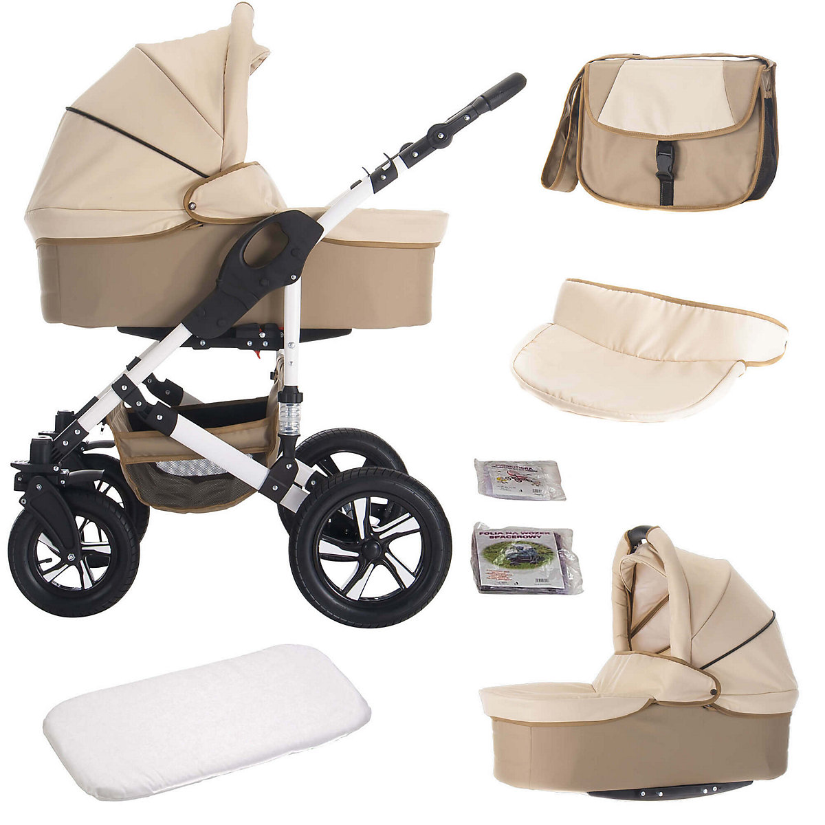 Florida | 3 in 1 Kombi Kinderwagen Komplettset | Hartgummireifen Kombikinderwagen