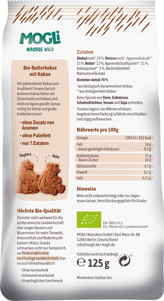 Kinderkekse Kakao ab 3 Jahren, 125 g