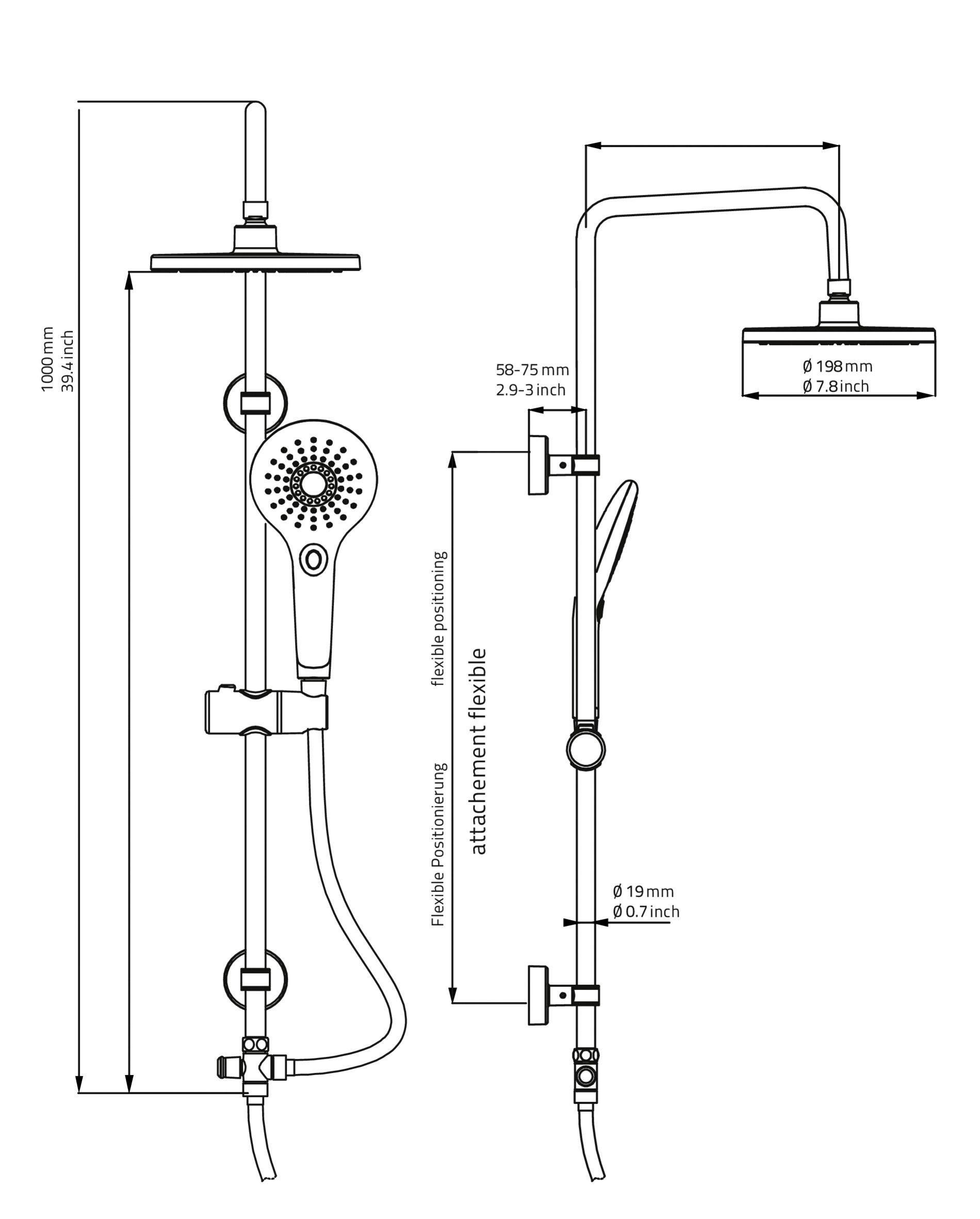 Ridder Brausegarnitur Bahamas, Höhe 106 cm, Regendusch-Set mit 3 Einstellmöglichkeiten der Handbrausefunktionen