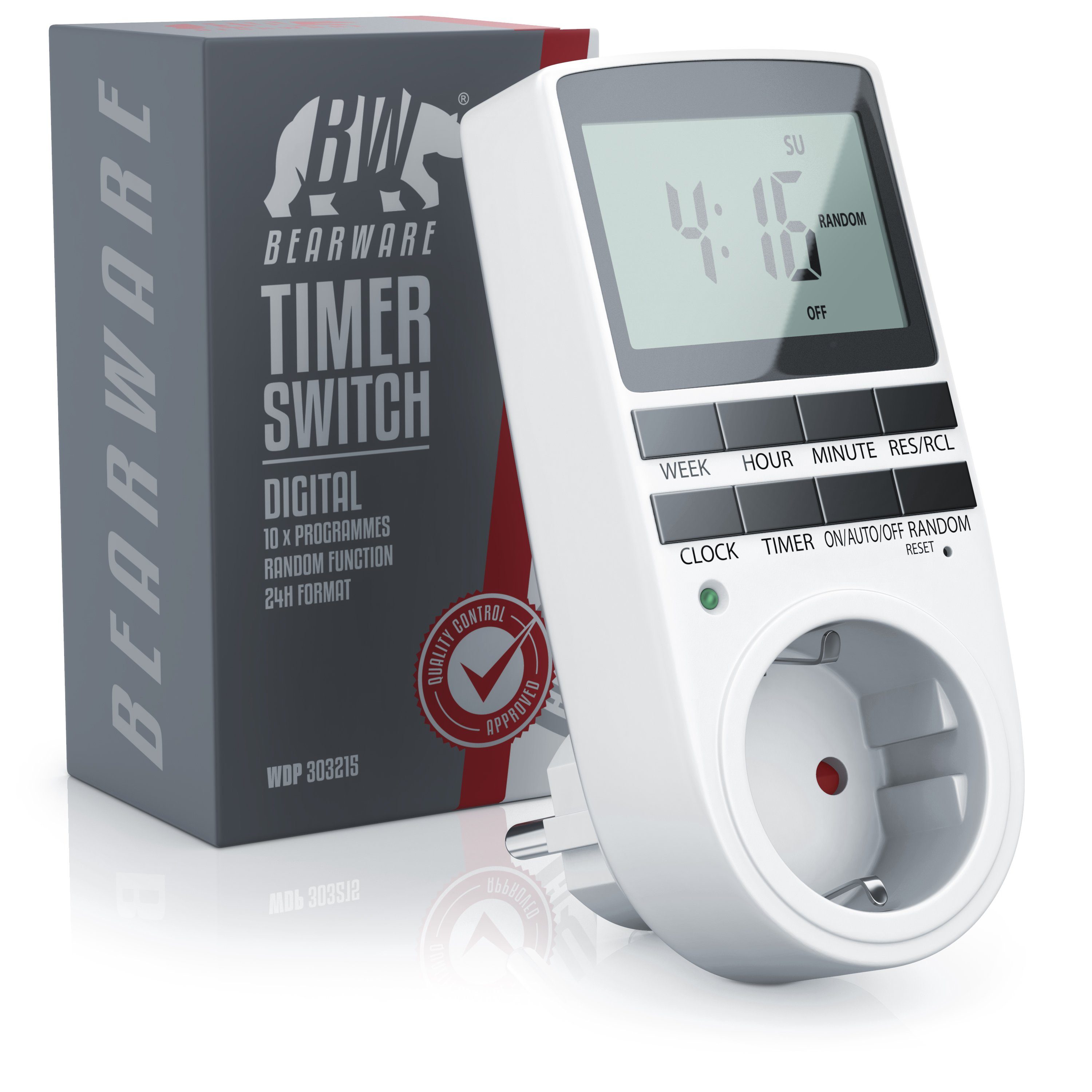 BEARWARE Zeitschaltuhr, digital, Zeitschaltuhr LCD-Display / 3680W / 10 konfigurierbare Programme