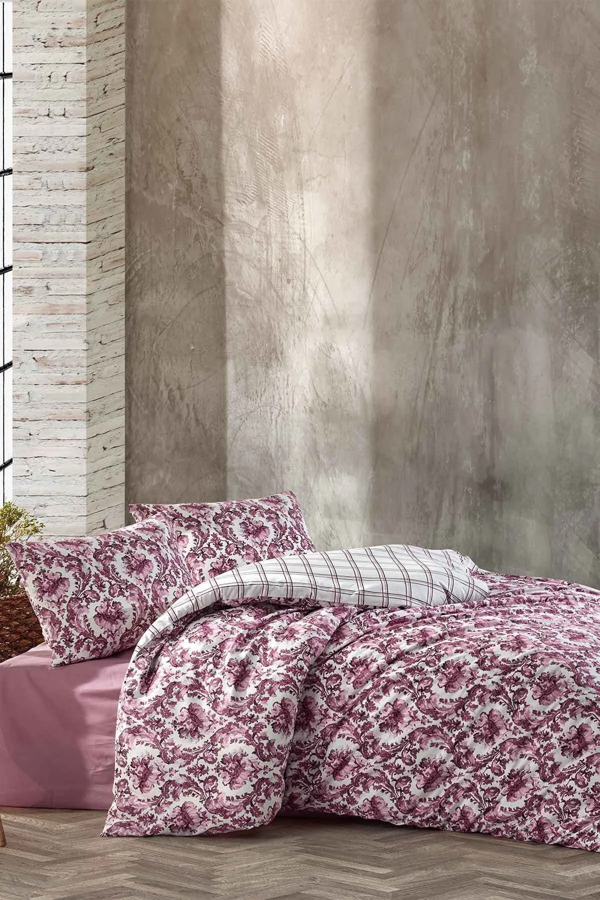 Elart  Crystal Elegance Bettbezug-Set für Einzelbett, 100 % natürliche Baumwolle, Ranforce, 3-teilig, Pflaume