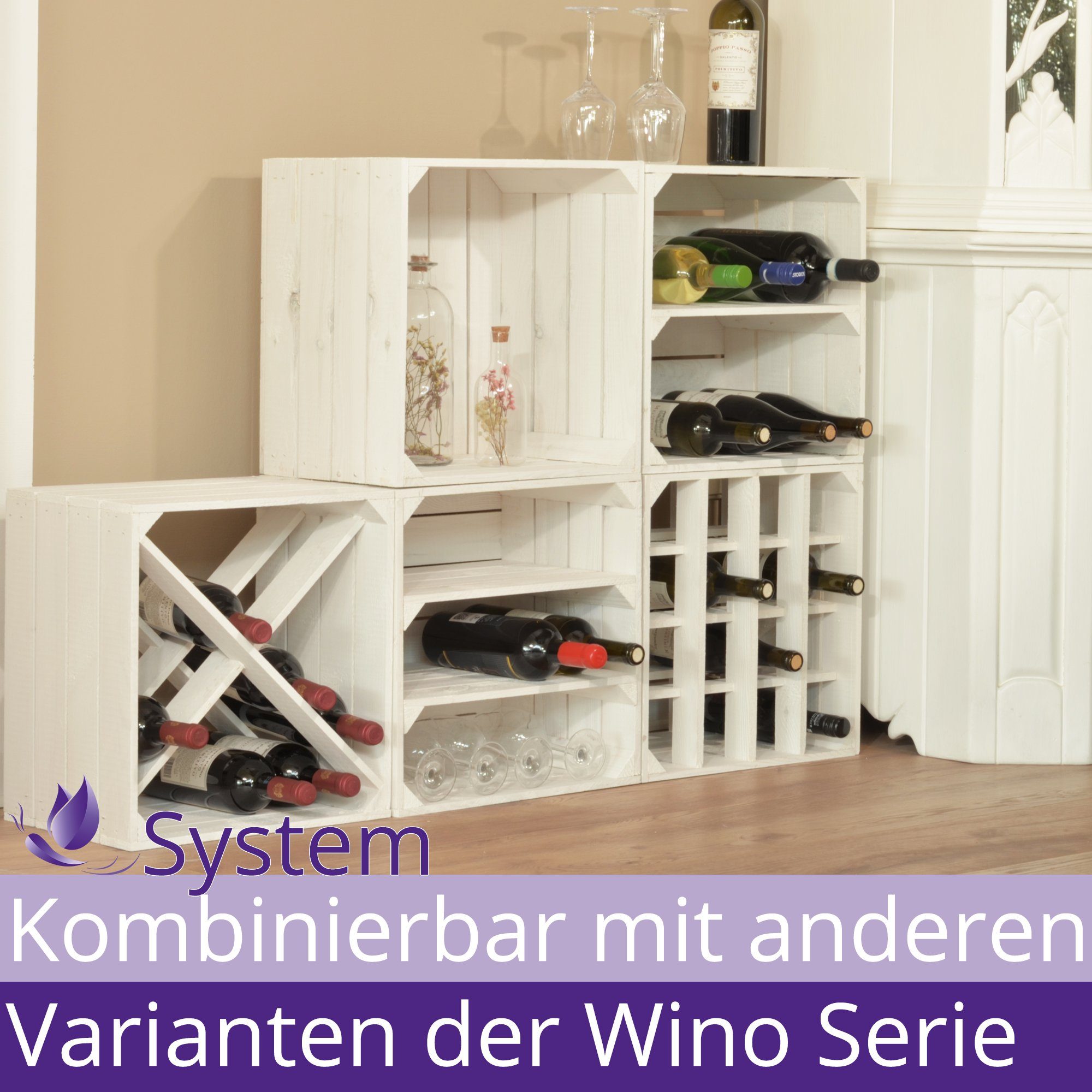 CHICCIE Weinregal Wino Flaschenregal aus Holz Weiß + Regal, 1-tlg.