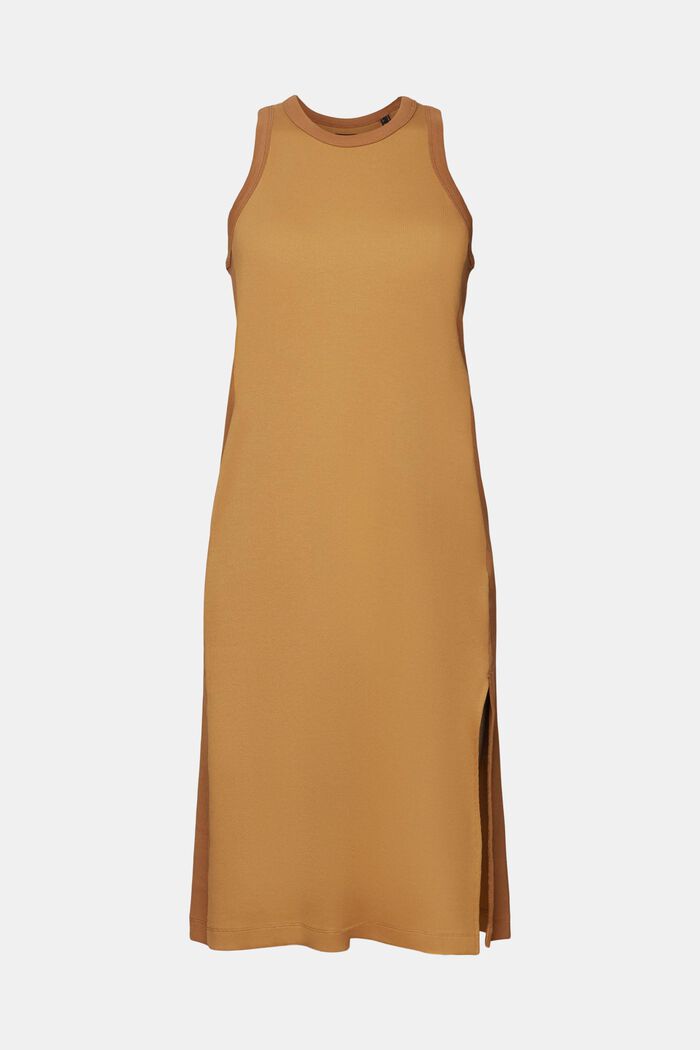 Geripptes Midikleid aus Jersey, Stretchbaumwolle