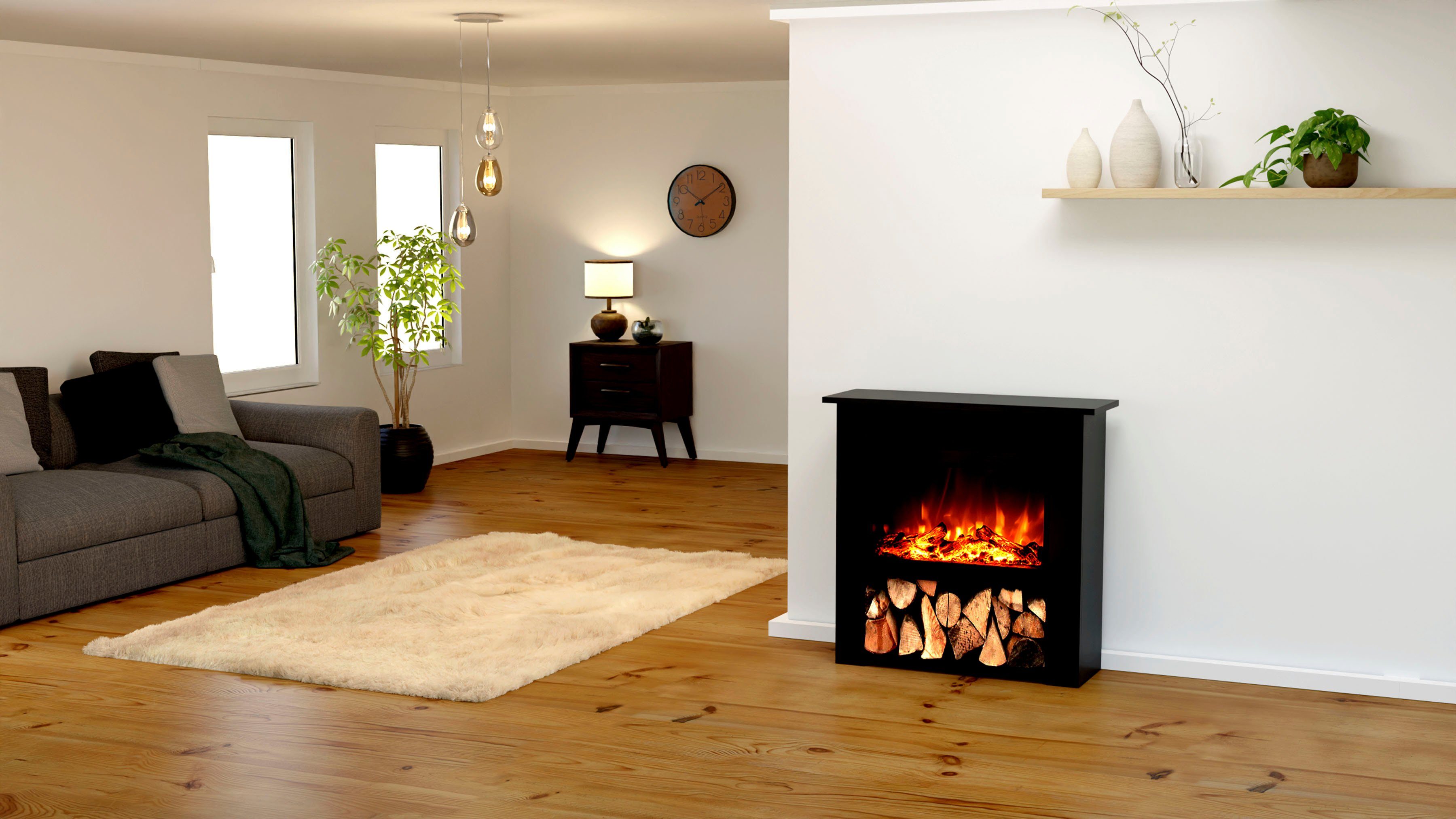 GLOW FIRE Elektrokamin Thebe LED, LED Kamin mit Heizung, mit 3-fach Farbwechsler und Knisterfunktion
