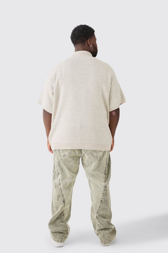 Plus Oversize Homme Poloshirt in Stone