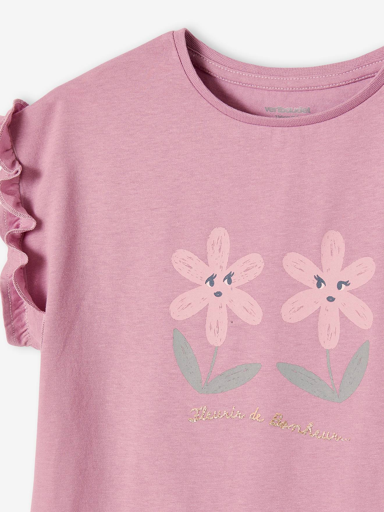 Vertbaudet Mädchen T-Shirt mit Volantärmeln - dunkelrosa