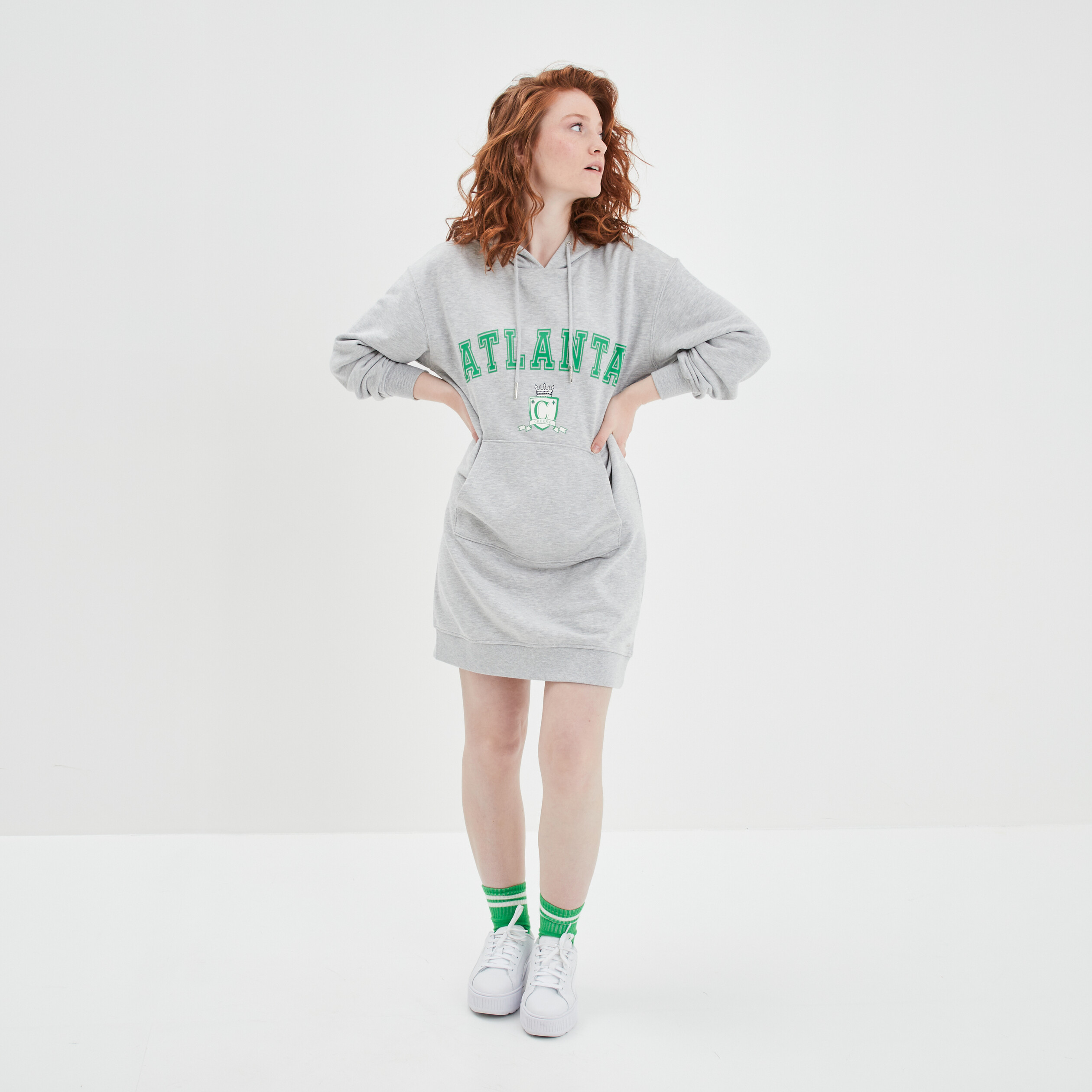 Robe sweat droite à capuche Creeks gris clair femme | La Halle