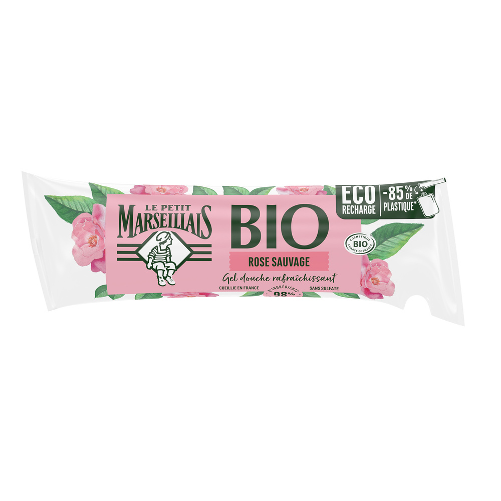 le petit marseillais Berlingot Recharge Gel Douche Bio Hydratant, au PH Neutre, Rose Sauvage, 250ml Gel douche