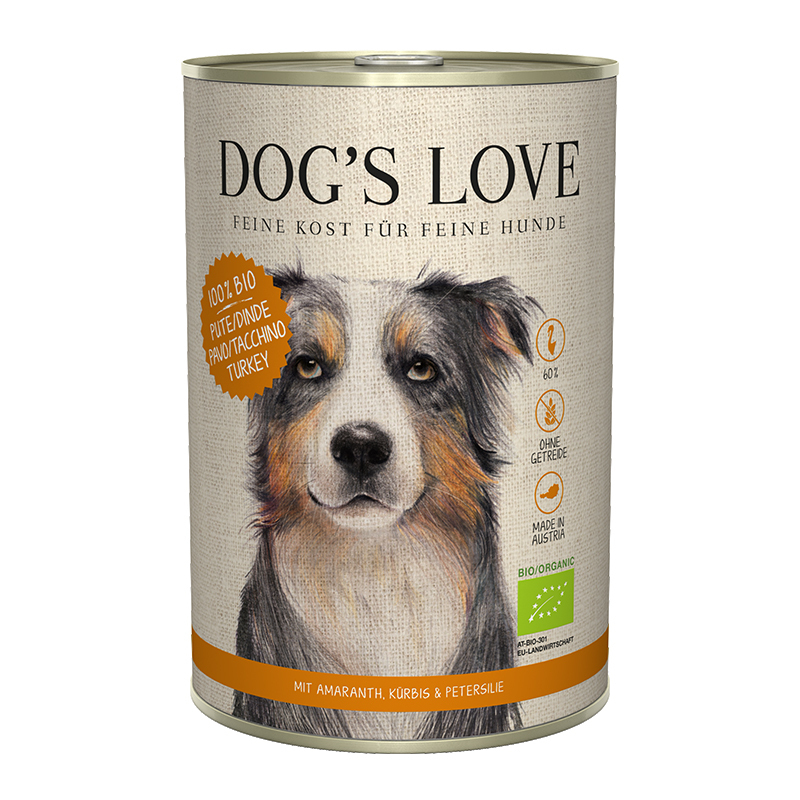 DOG'S LOVE Hundenassfutter DOG'S LOVE BIO 6x400g Pute mit Amaranth & Kürbis