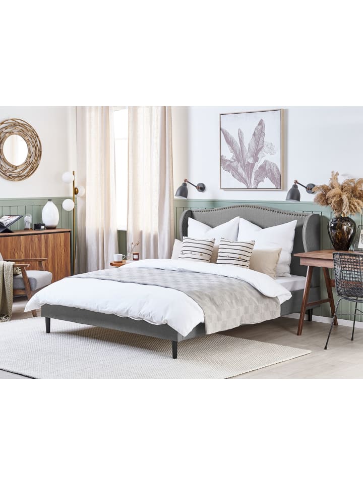 Beliani Doppelbett COLMAR in Grau/Dunkler Holzfarbton - (W) 150 x (H) 107 x (L) 215 cm günstig kaufen onesize