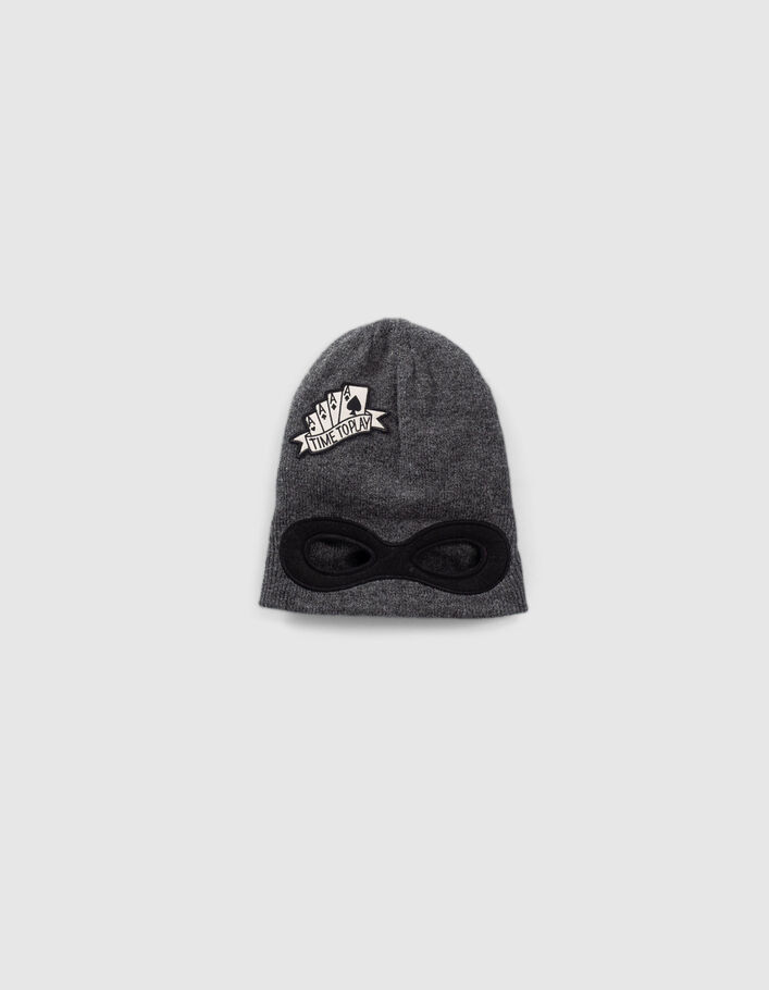 Bonnet gris tricot découpe-masque garçon