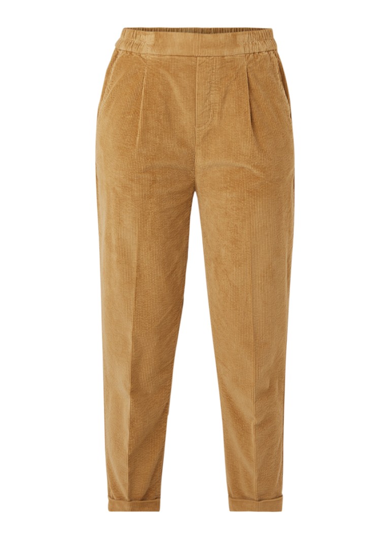 Pantaloni mulați din catifea reiată, cu talie înaltă și croială scurtă pe picior, de la Benetton.