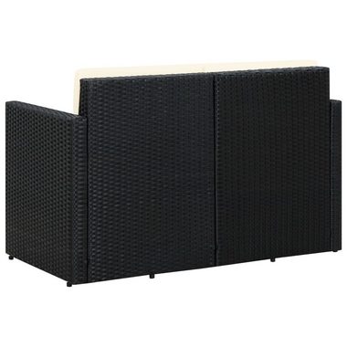 vidaXL Loungesofa 2-Sitzer-Gartensofa mit Auflagen Schwarz Poly Rattan, 1 Teile