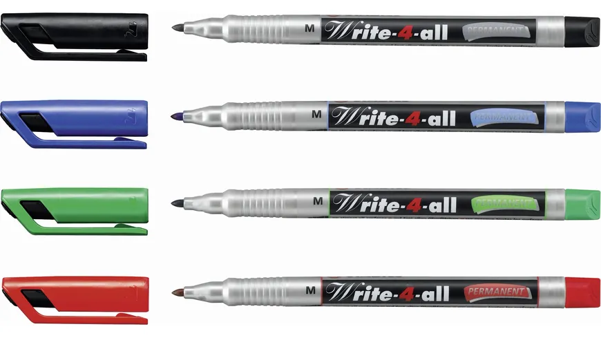 STABILO® Permanent-Marker - STABILO Write-4-all - medium - 4er Pack - blau, rot, grün, schwarz sortiert