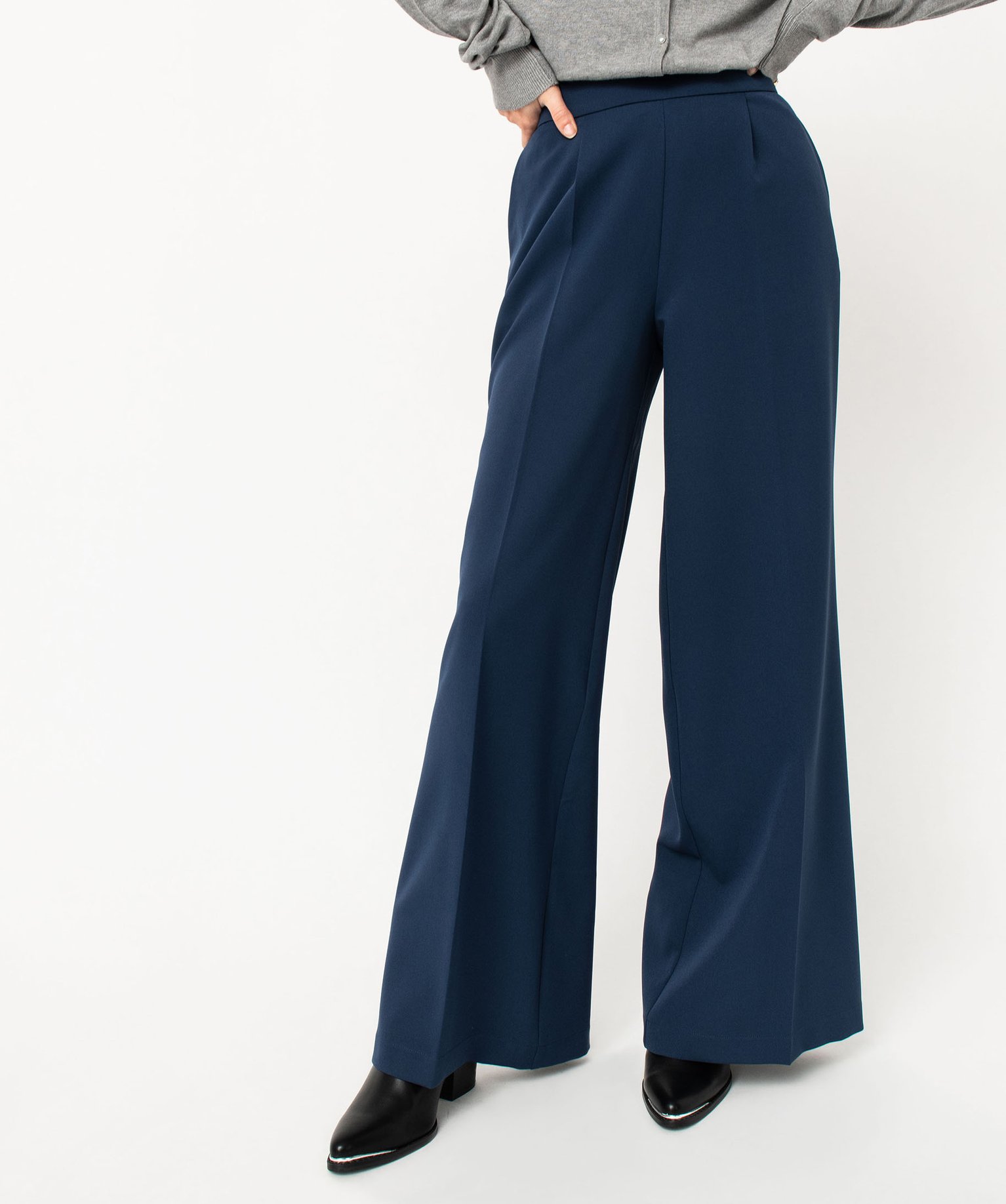 Pantalon de costume coupe large femme bleu fonce | GEMO