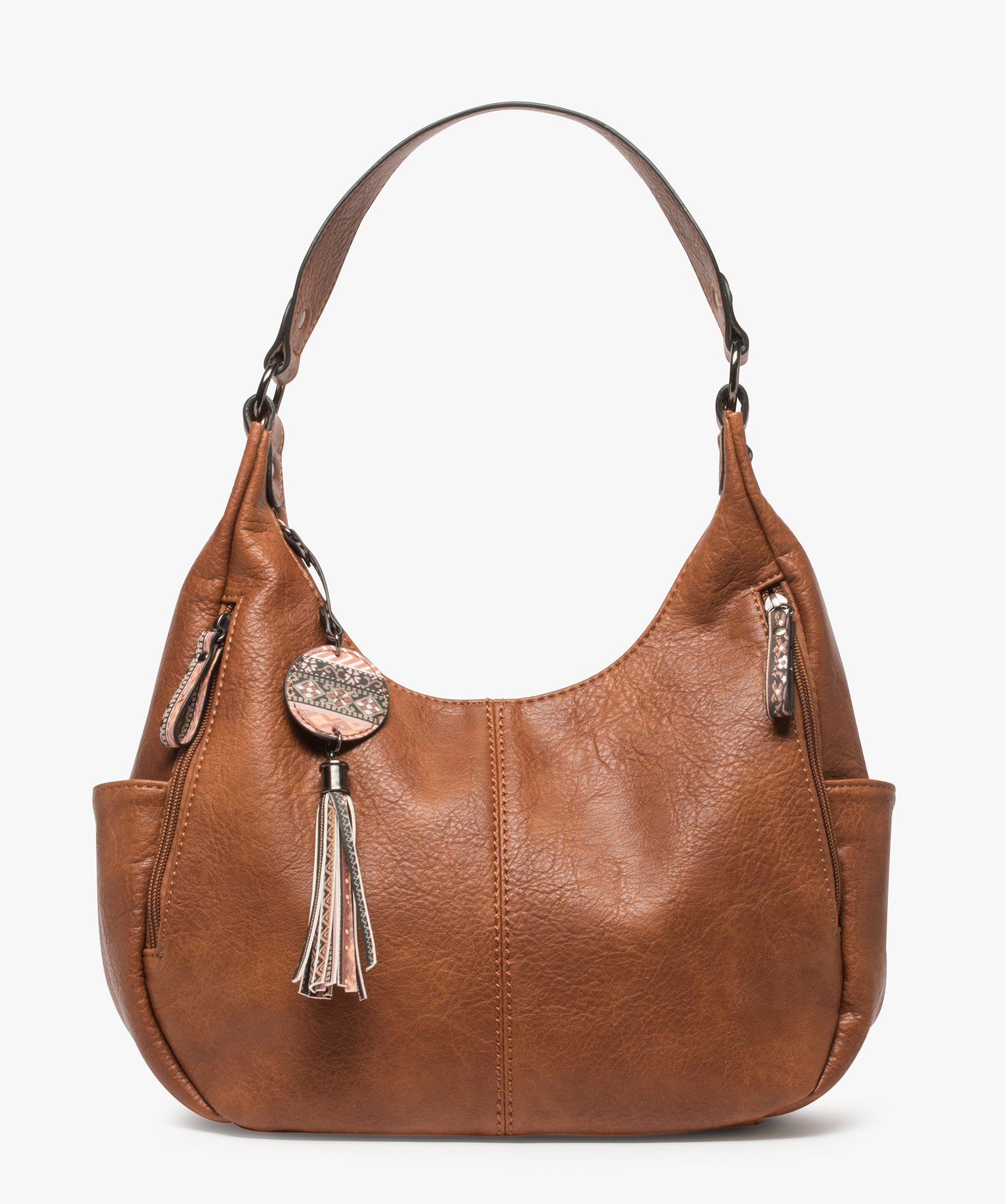 Sac femme multipoches avec breloques fantaisie cognac | GEMO