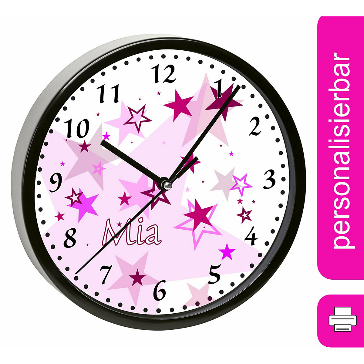 Kinder Wanduhr personalisiert mit Name Sternenhimmel Rosa