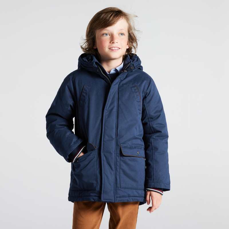 Parka doublée en moumoute sherpa bleu garçon