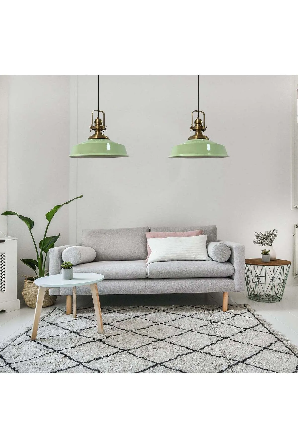 Bamyum  Pendelleuchte Asletl, 2-flammig Metall 41 cm, Minzgrün Lampe