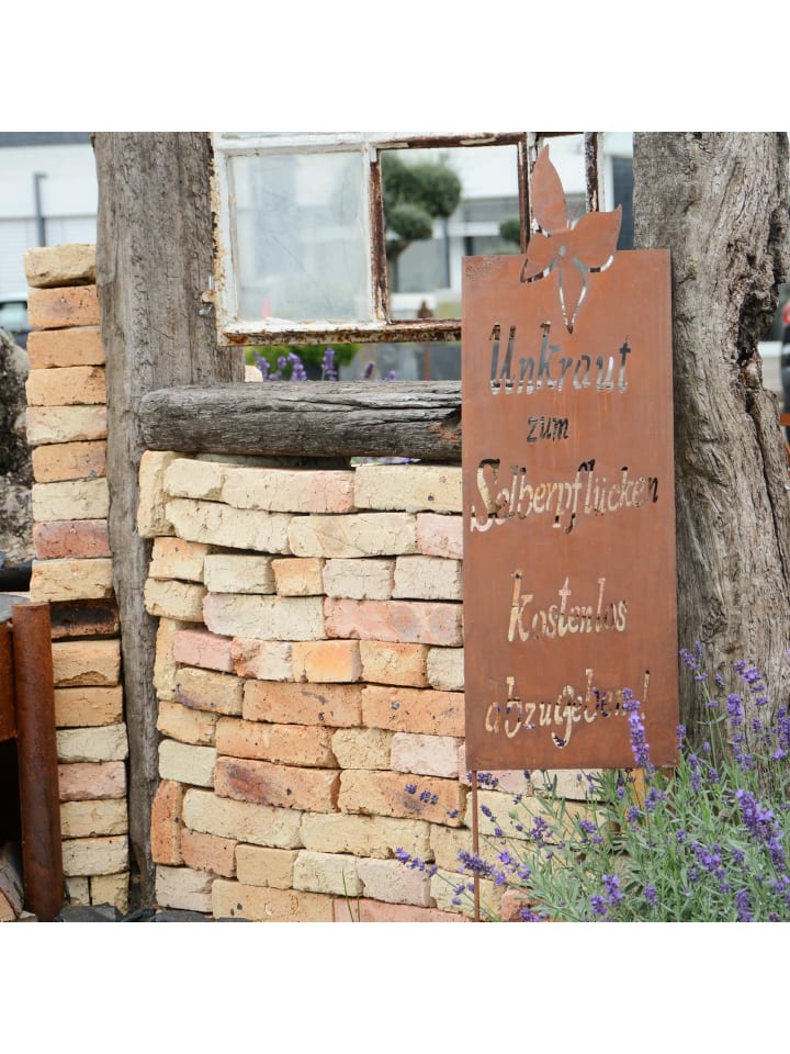 UNUS Gartenschild Rost Unkraut Spruch in Braun günstig kaufen