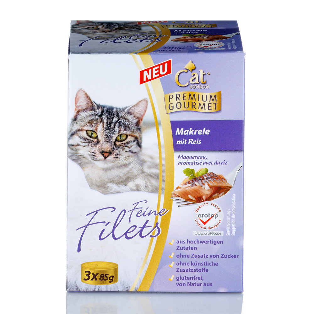 CAT BONBON Feine Filets, Makrele mit Reis, 3 x 85 gr. - 6er Set