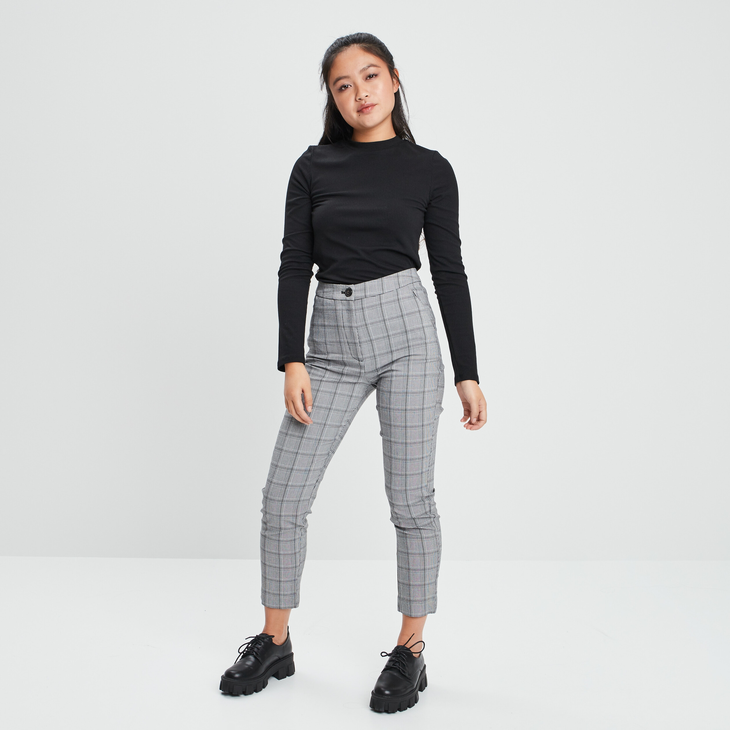 Pantalon droit taille haute gris femme | La Halle