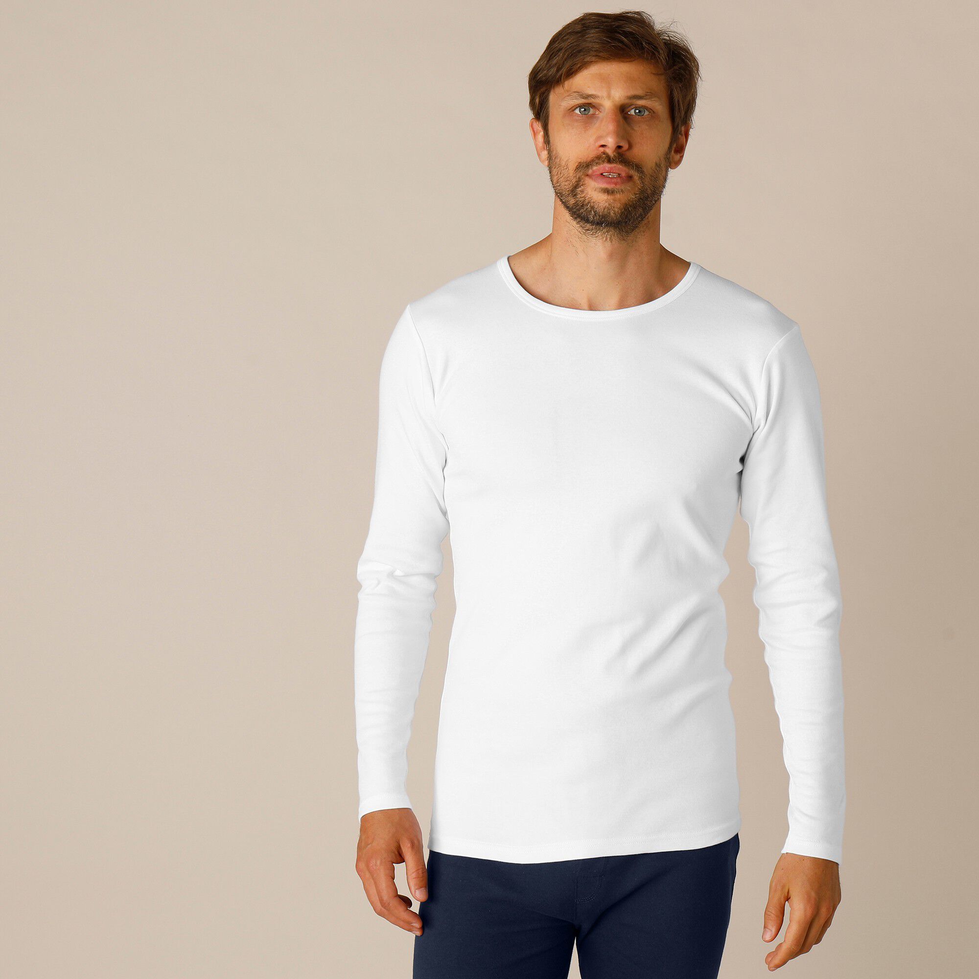 Tee-shirt sous-vêtement homme col rond manches longues dos long coton