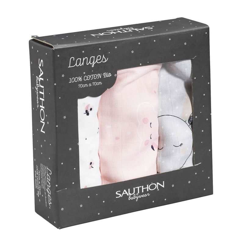 Lot de 3 langes coton bio Miss fleur de lune