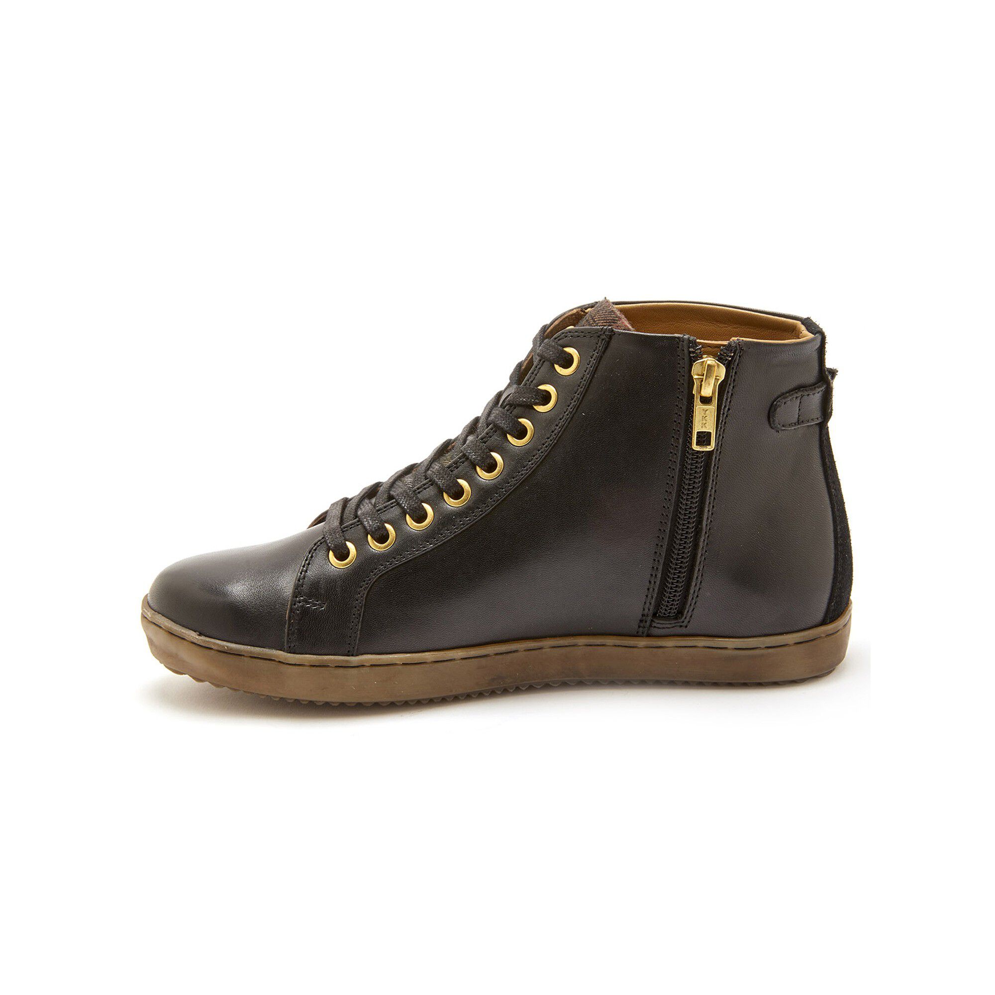 Baskets montantes zippées à lacets largeur confort en cuir
