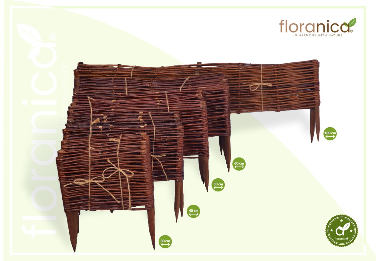 Pemicont Floranica Beeteinfassung aus Weide Weidenzaun 1 Stück 40cm x 40cm Rasenkante Gartenzaun Beetzaun Beetabgrenzung Holz