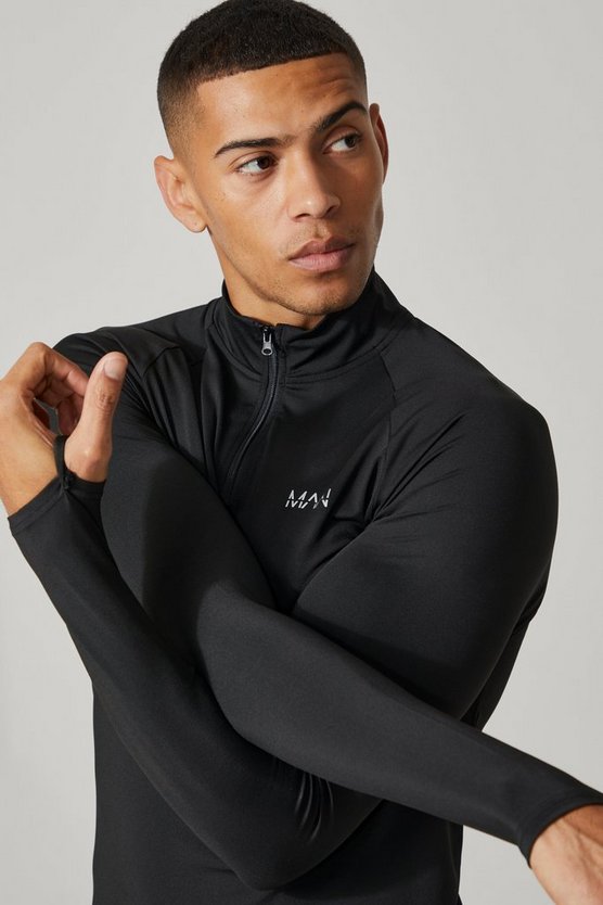 Muscle-Fit Man Active Raglan Muscle-Fit Oberteil mit 1/4 Reißverschluss
