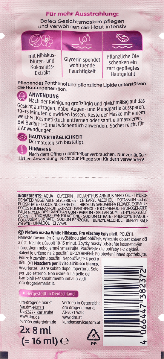 Gesichtsmaske White Hibiskus, 16 ml