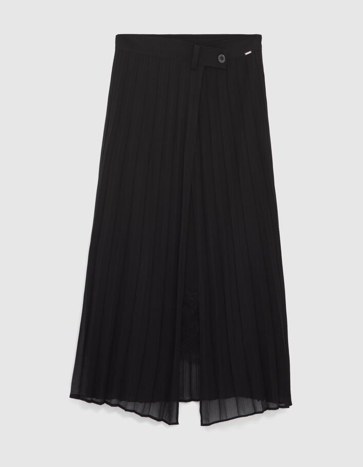 Jupe longue noire plissée recyclée effet 2-en-1 Femme