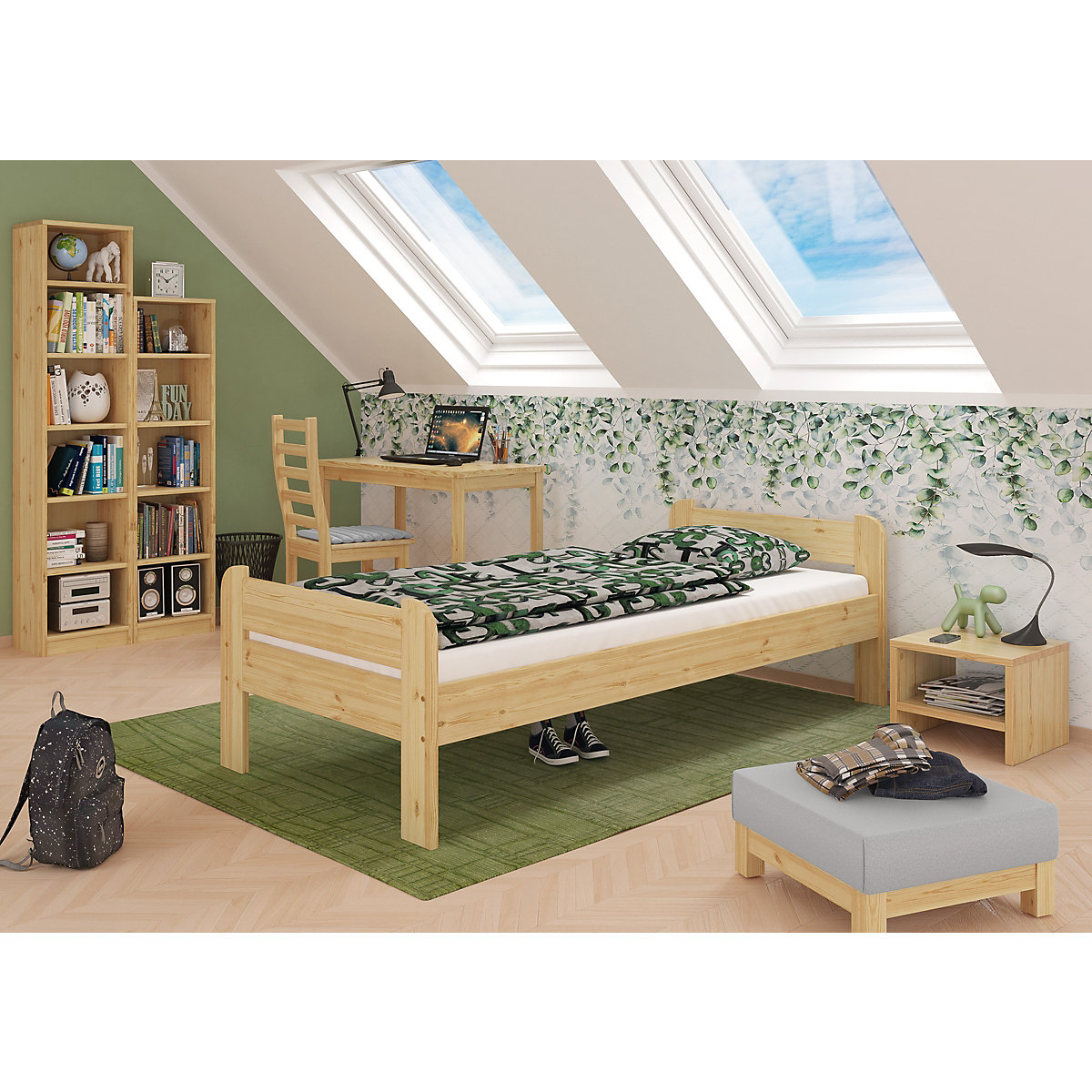 Bettgestell Kiefer Massivholz 90x200 mit Kopf- und Fußteil