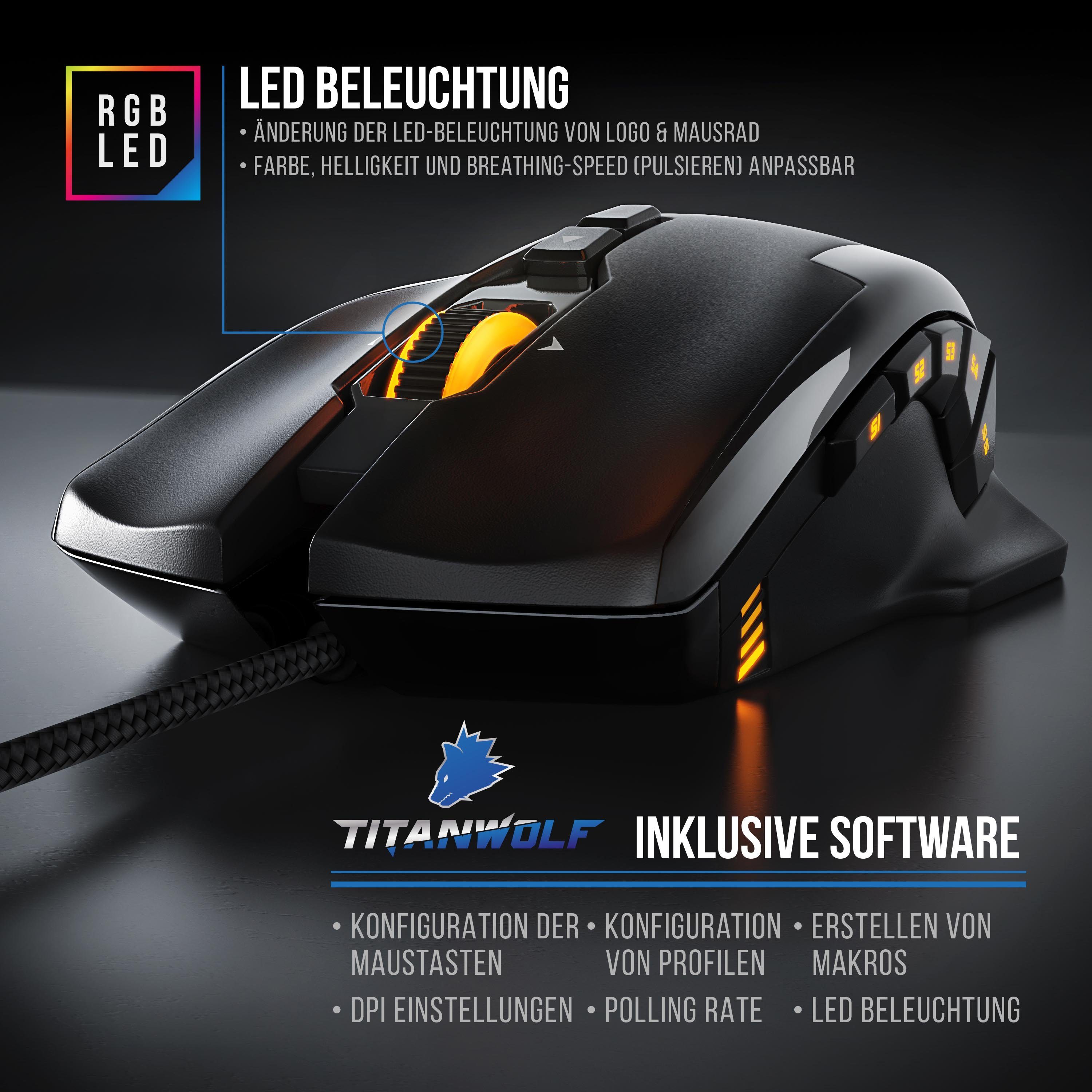 Titanwolf Tastatur-, Maus- und Mauspad-Set, (Spar-Set, 3 St), Mechanisches Keyboard, Mouse & Mousepad Gaming Bundle