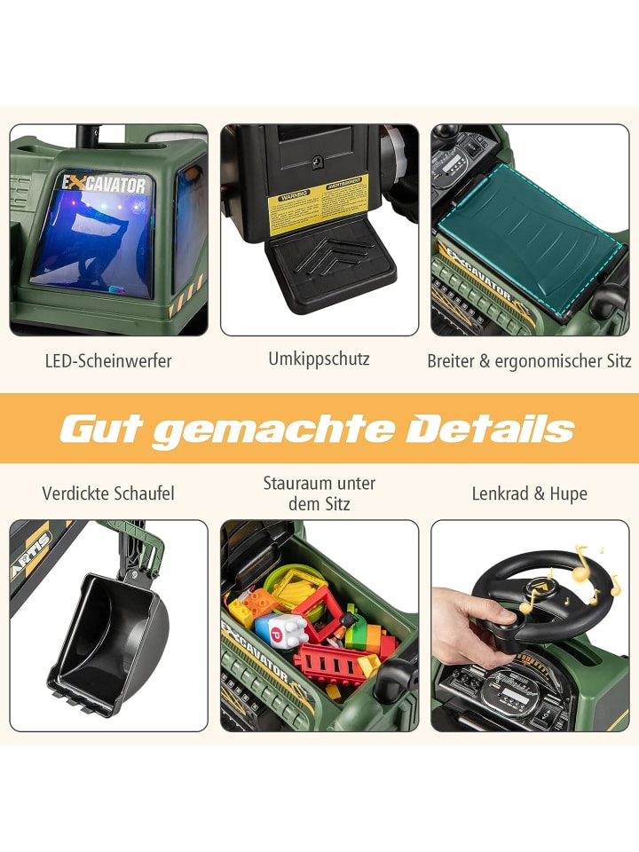 COSTWAY 6V Elektro Sitzbagger in Grün günstig kaufen 113 cm
