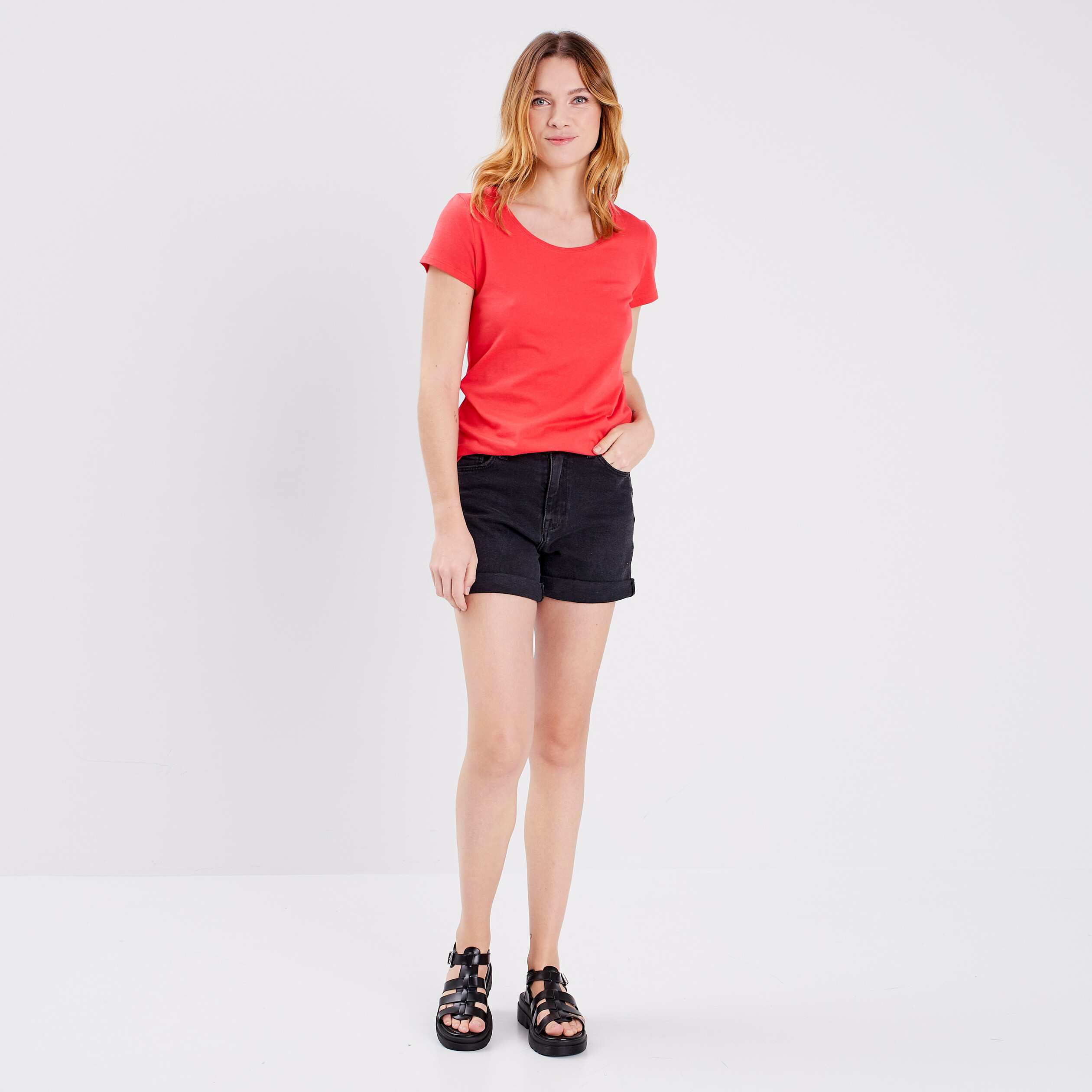 Short mom taille haute en jean denim noir femme | La Halle