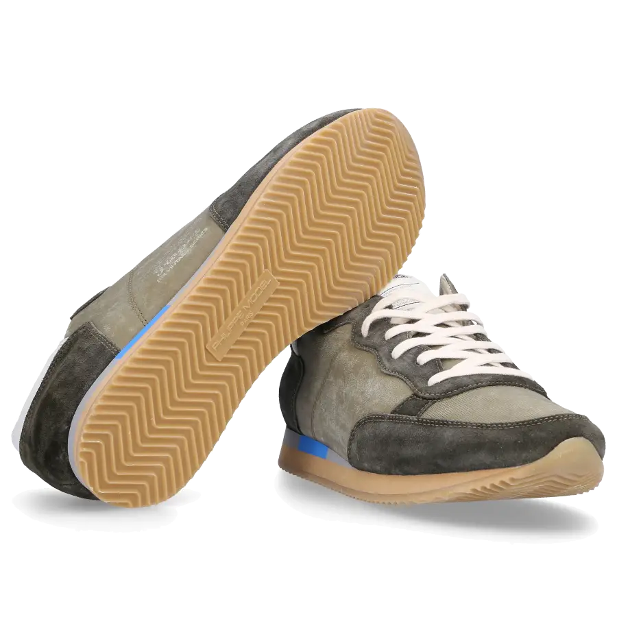 Philippe Model - Sneaker low TROPEZ VINTAGE Kalbsleder Veloursleder Logo olive - oliv