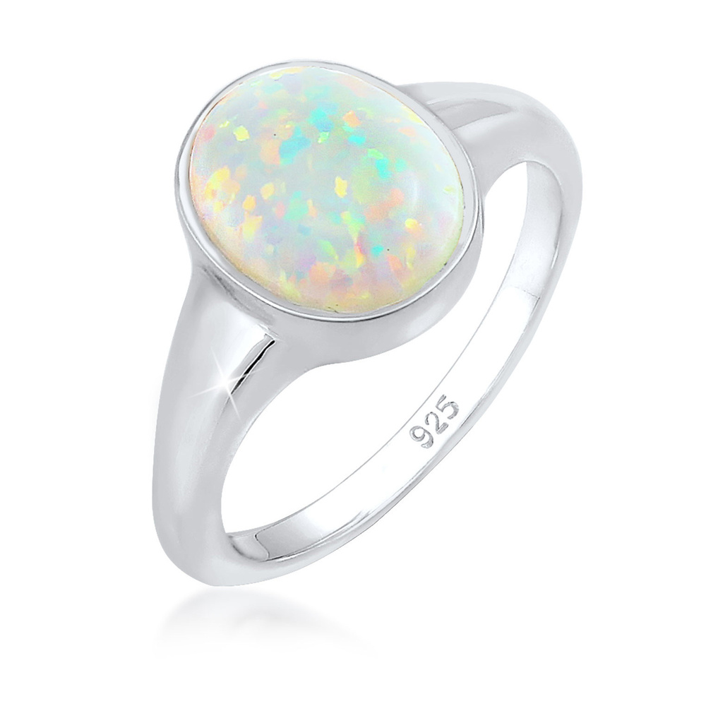 Elli Elli Bague Femmes Sceau Tendance avec Opale Synthétique en Argent Sterling 925 Pl Bague